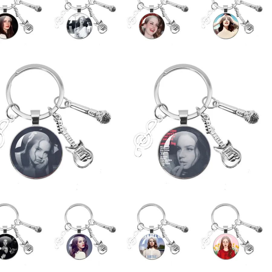 Authentic Lana Del Rey Music Themed Keychain Glass Pendant Jewelry Accessories Souvenir Key Ring Fans Gift Born to Die Candy Necklace
