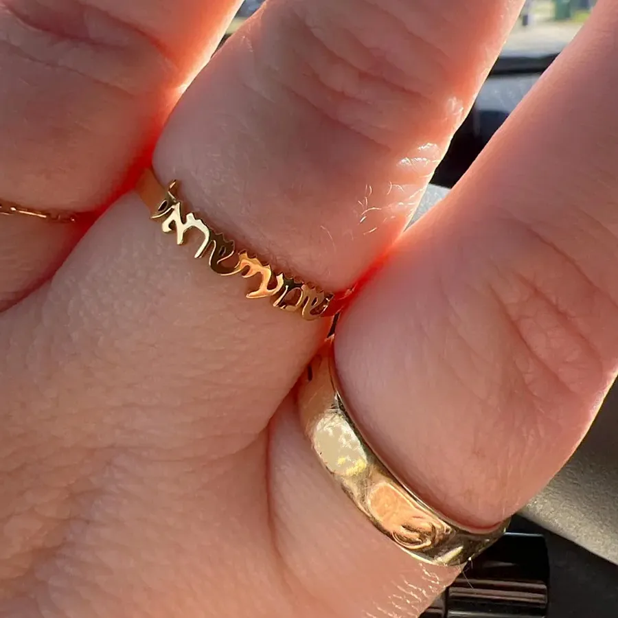 Authentic Personalized Hebrew Name Ring Prayer Jewelry Custom Hebrew Letter Israeli Nameplate Open Rings Spiritual Judaica Gift for Women
