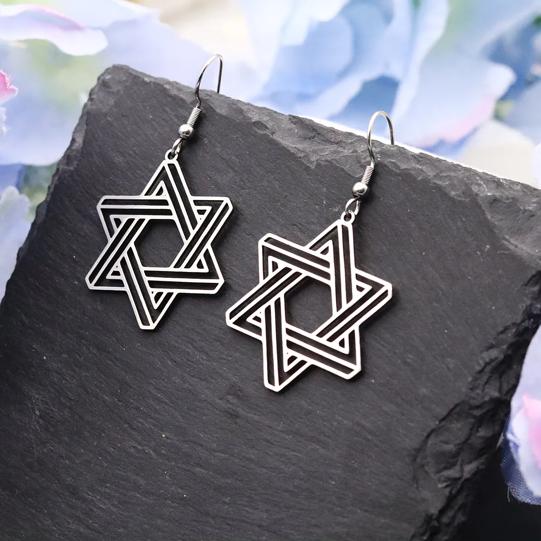 Authentic Kinitial Star of David Pendant Earrings Stainless Steel Dangle Earrings Six Pointed Star Judaica Amulet Jewish Jewelry