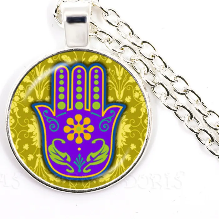 Authentic Hamsa Hand Amulet Lucky Necklace Jewelry Fatima Hand Judaica Kabbalah Charm Miriam Glass Pendant Necklace Handmade Jewelry