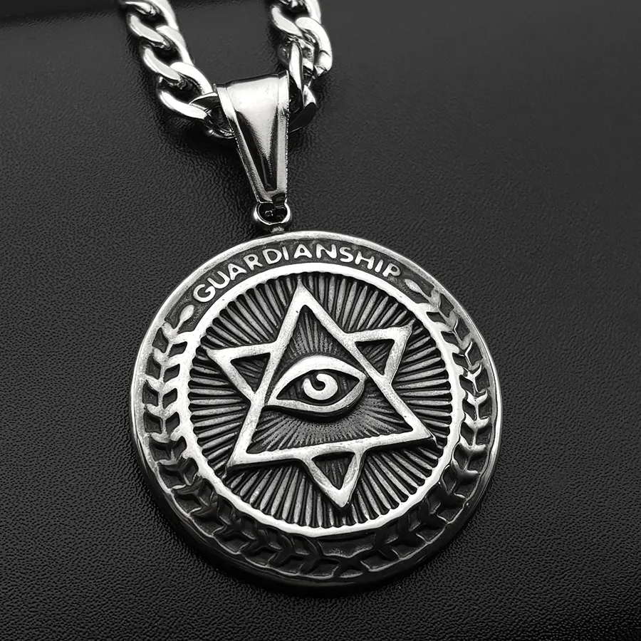 Authentic Jewish Israel Star of David GUARDIANSHIP Necklace Women Men Stainless Steel Eye of Providence Judaica Hexagram Chain Jewelry
