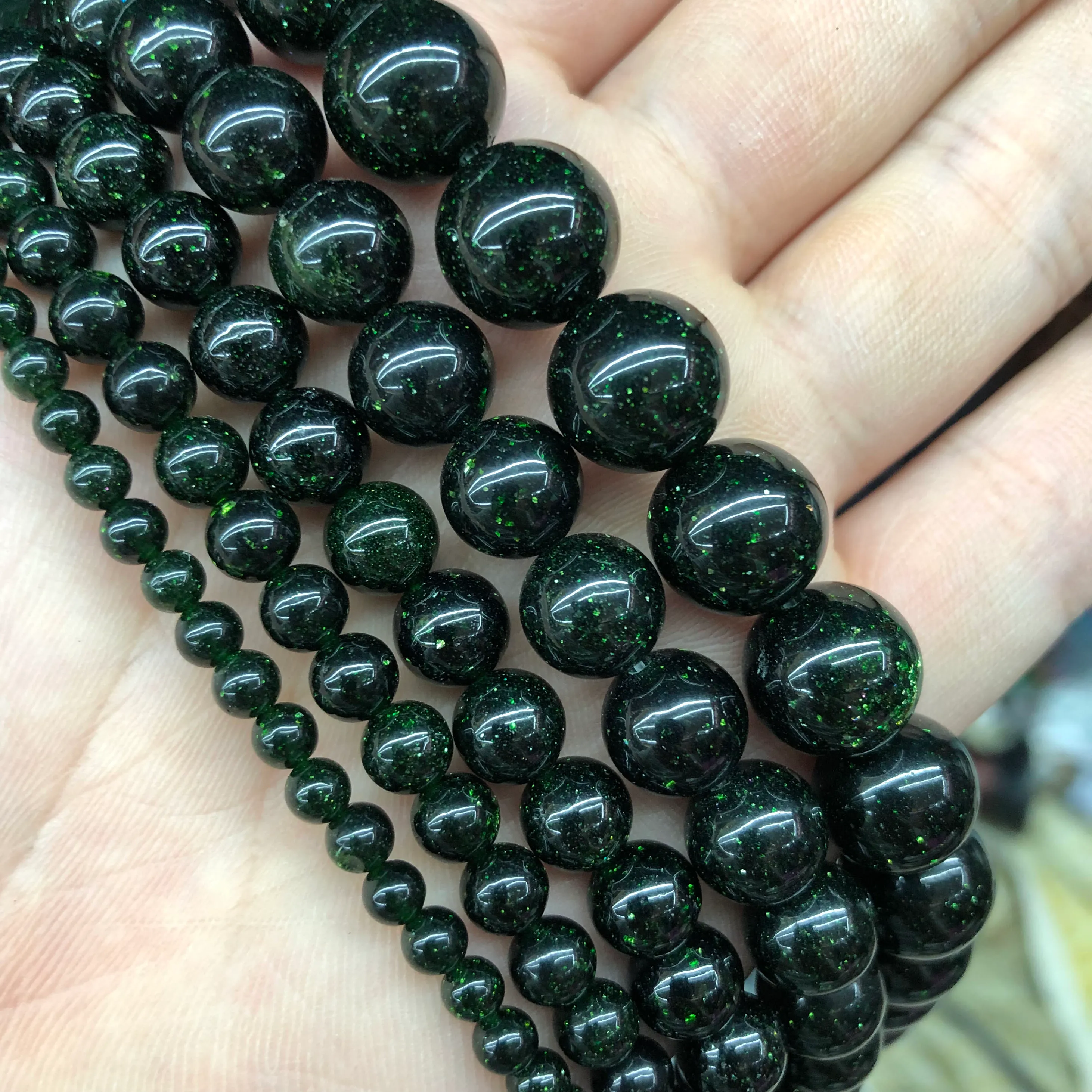 Authentic Wholesale Natural Dark Green SandStone Round Loose Beads For Jewelry Making 15" 4 6 8 10 12MM Pick Size DIY Bracelet Accessories