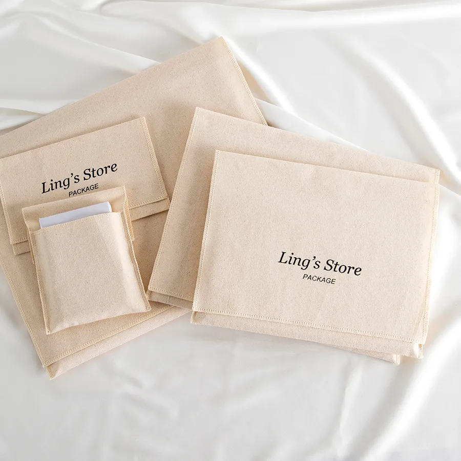 Authentic 50/100Pcs Custom Logo Muslin Cotton Jewelry Flap Canvas Bag Packaging Wedding Favors Rings Earrings Bracelet Perfume Sachet