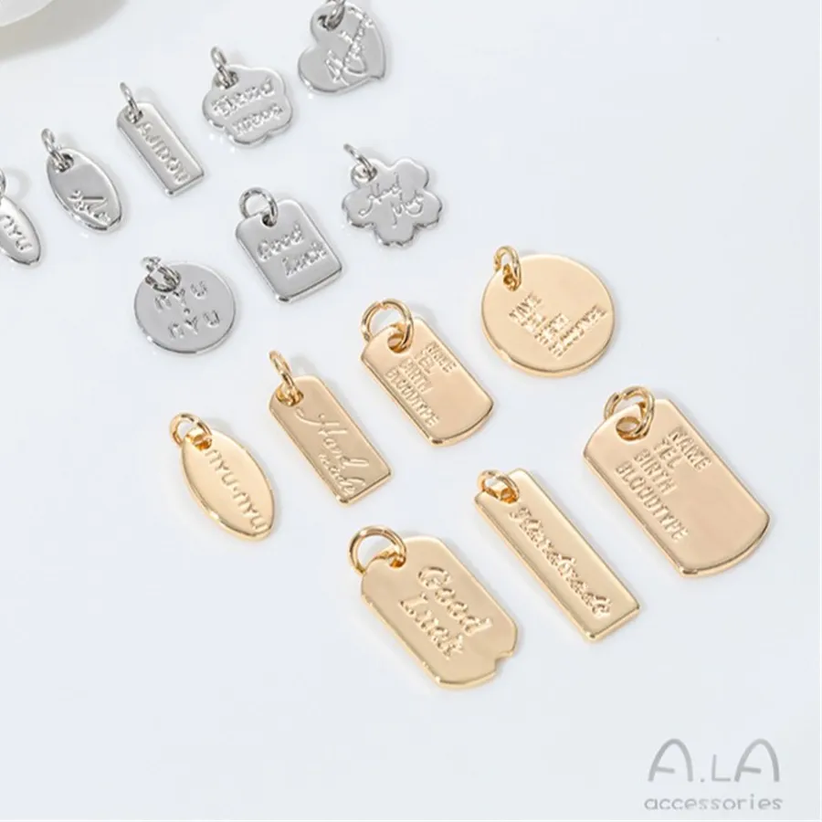 Authentic 14K Bag Golden Plum Love Pendant Accessories Rectangular Round Brand Oval Diy Bracelet Necklace Accessories