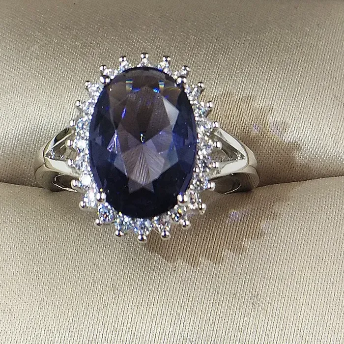 Authentic Princess Kate Blue Gem Created Blue Crystal 925 Sterling Silver Wedding Finger Crystal Ring Brand Jewelry For Women