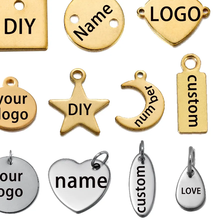 Authentic 50- 200Pcs Customized Custom Laser Engrave Name Logo Personalized Necklace Blank Tags Charms Jewelry