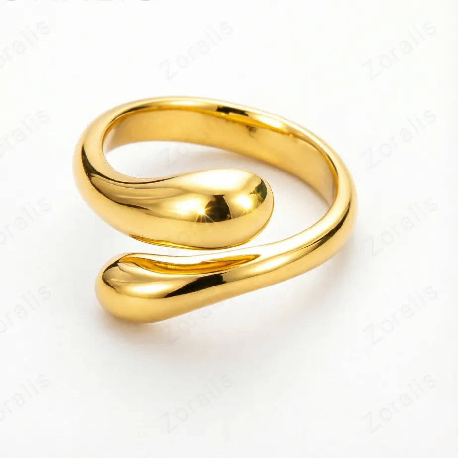 Authentic Tear Of Light 18K Gold Water Drop Ring Of Grace And Renewal