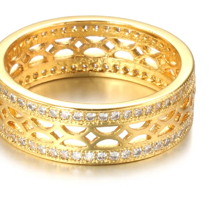 Authentic Double Row Celestial Harmony: 585 Gold Ring with Natural Zircon Inlay