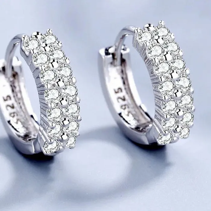 Authentic Whispers of Celestial Protection: Double Row Crystal Zircon Hoop Earrings