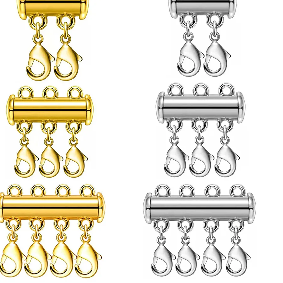 Authentic 2pcs  Multi Strand Necklace Layer Lobster Clasp Slide Magnet Tube Connector Locks