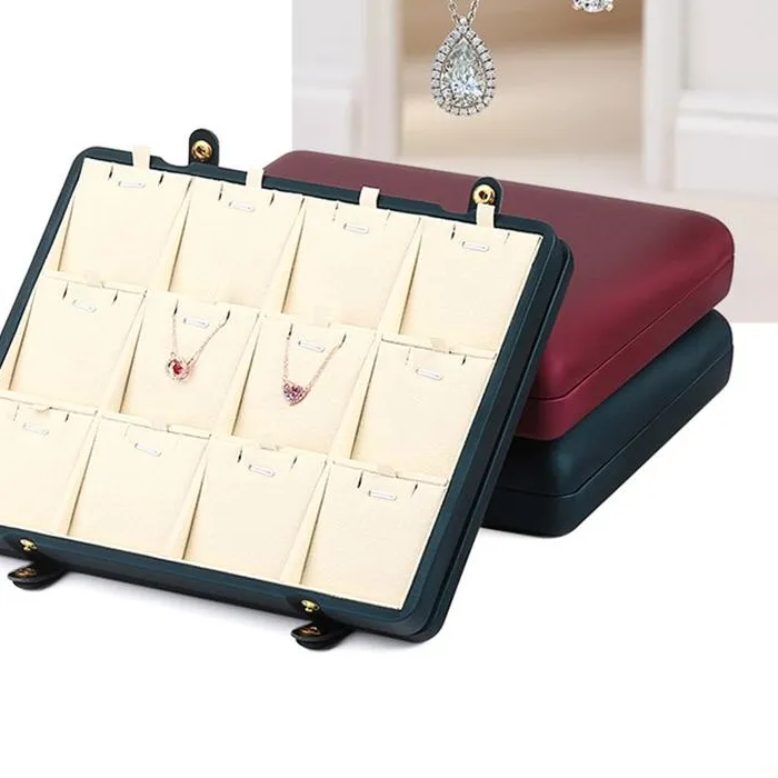 Authentic PU leather double-row snap ring box jewelry storage box ring stud necklace pendant storage and display box