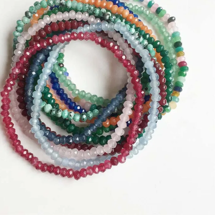 Authentic 3 4Mm Faceted Green Emerald Gem Stretchy Bracelet Natural Stone Jade Cut Small Bead Hand Row Gemstone Jewelry