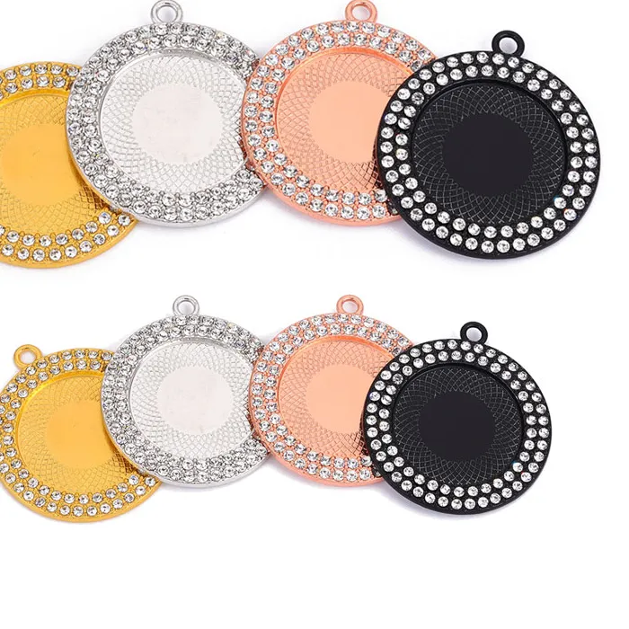 Authentic 3pcs/lot 25/30mm Pendant Cabochon Base With Double Rows Rhinestones Bezels Charms For DIY Jewelry Making Necklaces Accessories