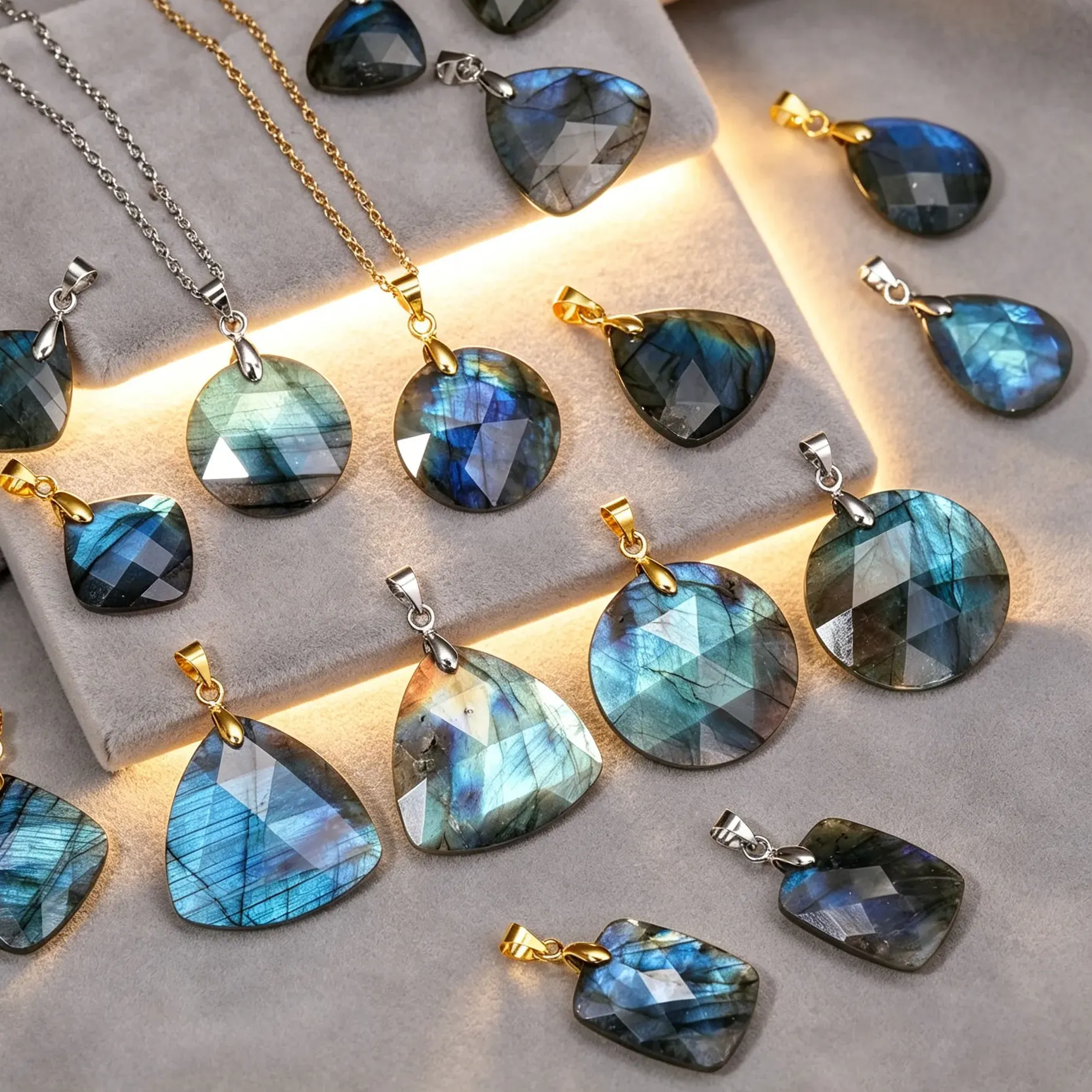 Authentic High-end Light Luxury Natural Labradorite Pendant Necklace Irregular Shape Female Friends Evening Parties Travel Jewelry