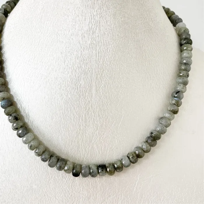 Authentic 5*8MM Faceted Shiny Moon Labradorite Necklace Natural Stone Jewelry Noble Elegant Exquisite Collar Chain Choker Collier