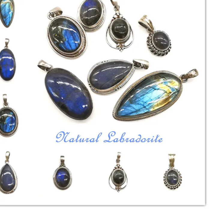 Authentic Nepal Hand 925 Silver Jewelry Inlaid Natural Labradorite Vintage Charms for Mother`s Day Multi Designs T9032