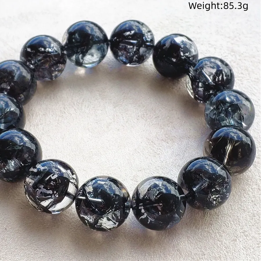 Authentic Natural Black Herkimer Diamond Bracelet Clear Round Beads Jewelry Rae Rutilated Quartz Woman Man Jewelry Aaaaaaa