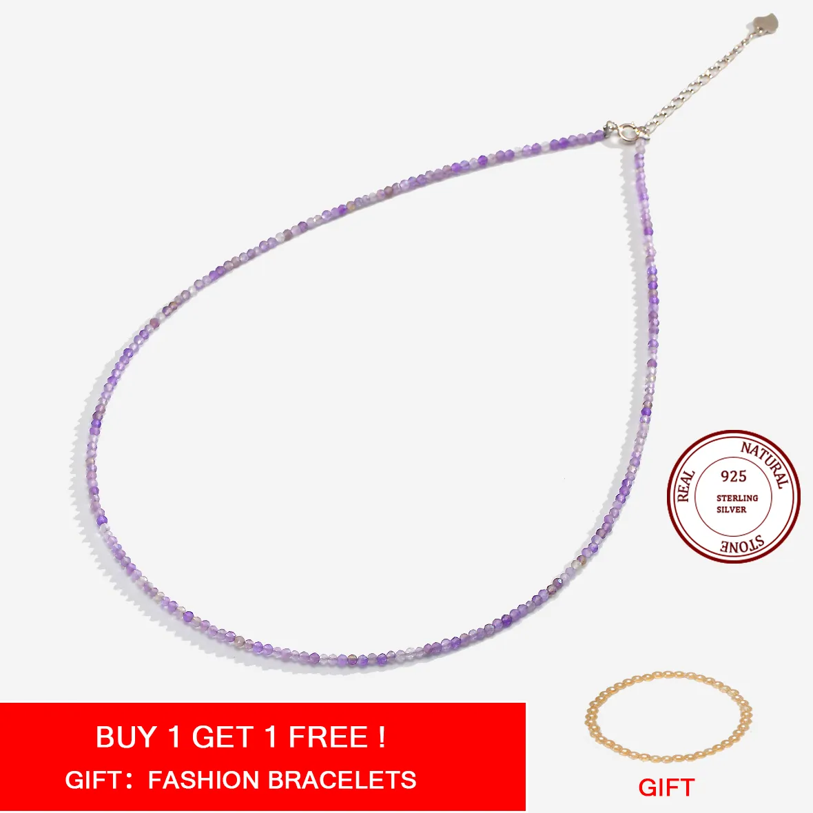Authentic Natural Stone Necklace Spinel/Lapis Lazul/Amazonite/Amethy/Tourmaline/Amethyst Ketting 2MM Silver 925 Jewelry for Collier Femme