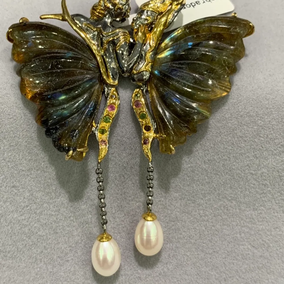 Authentic The Metamorphosis Amulet: Natural Stone Butterfly Brooch and Pendant in Sterling Silver
