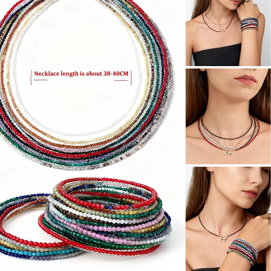 Authentic Natural Stone 2-3mm cut Beads bracelet necklace suit Jewelry Foot Chain Crystal quartz agate garnet Tourmaline  In Cute Summer