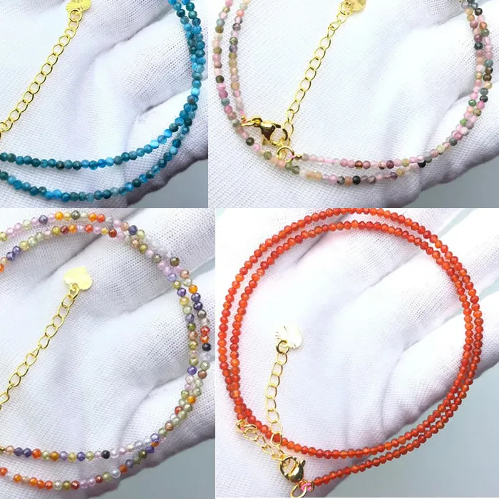 Authentic 2-3mm Natural Stone Beads Necklaces For Women Men Faceted Indian Agates Tourmaline garnet Crystal quartz Bracelet Clavicle Chain