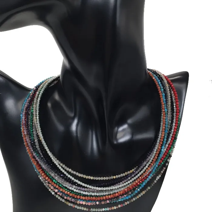 Authentic 2mm Tiny Natural Gemstone Faceted Cut Beads Minimalist Reiki Healing Crystal Jewelry For Women Y2K Boho Choker Necklace Bracelet