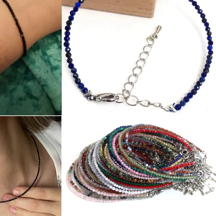 Authentic Mini 2-3mm Stone Beaded Faceted Natural Agat Quartzs Necklaces bracelet Female Fashion Party Choker for Women Girls Jewelry Gift