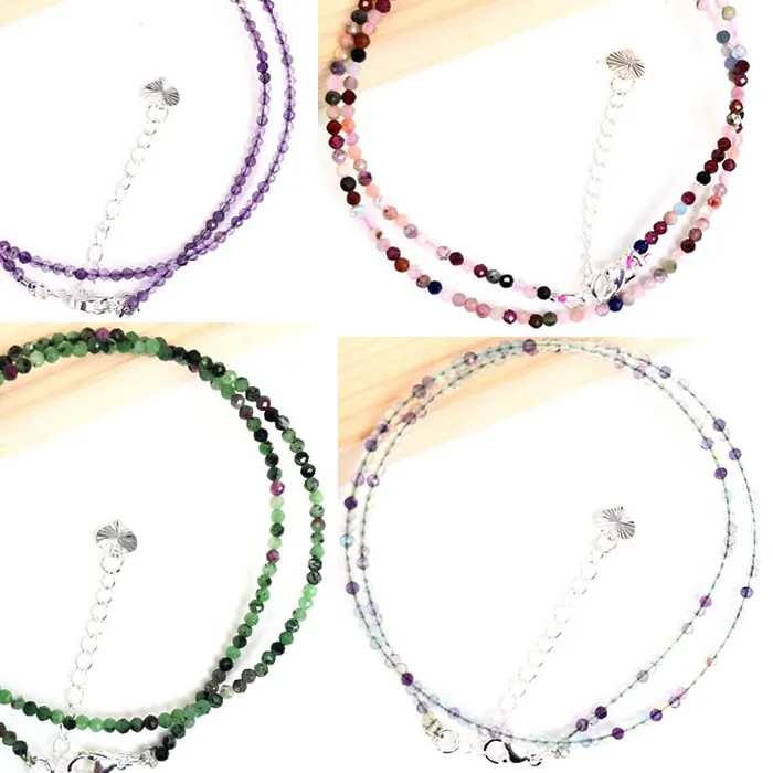 Authentic Natural 2-3MM Necklace Bracelet Tiny Faceted beads Round Crytsal Quartz Agates Choker for Women Summer Beach Jewelry Gift