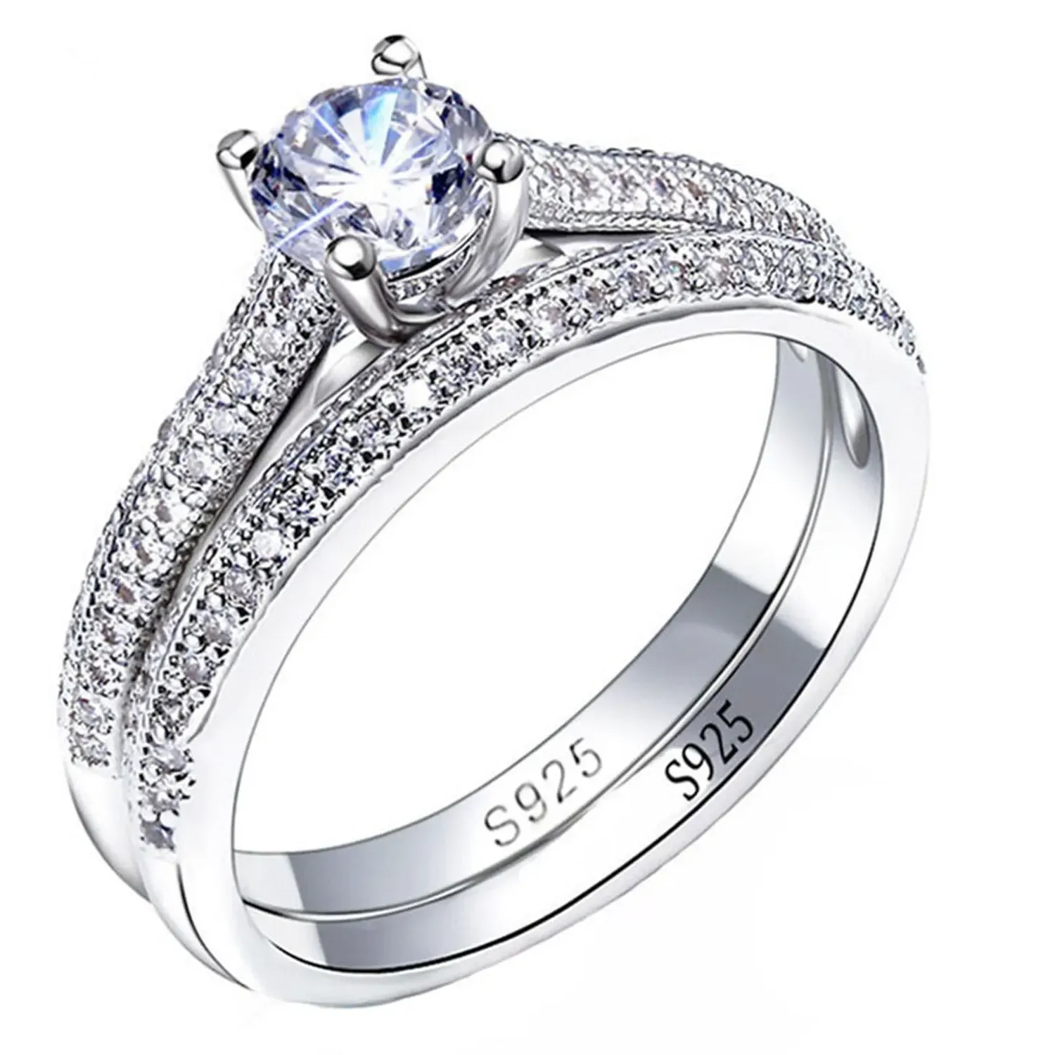 Authentic 1 pair Vintage Halo 925 Sterling Silver Wedding Ring Set For Women Lady Anniversary Jewelry Bulk Sell