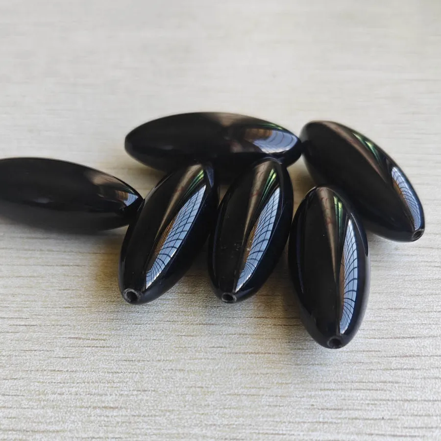 Authentic Natural Black Agate Fashion good quality Olive shape Beads for necklaces Bracelets jewelry Making Wholesale 6pcs fast shipp