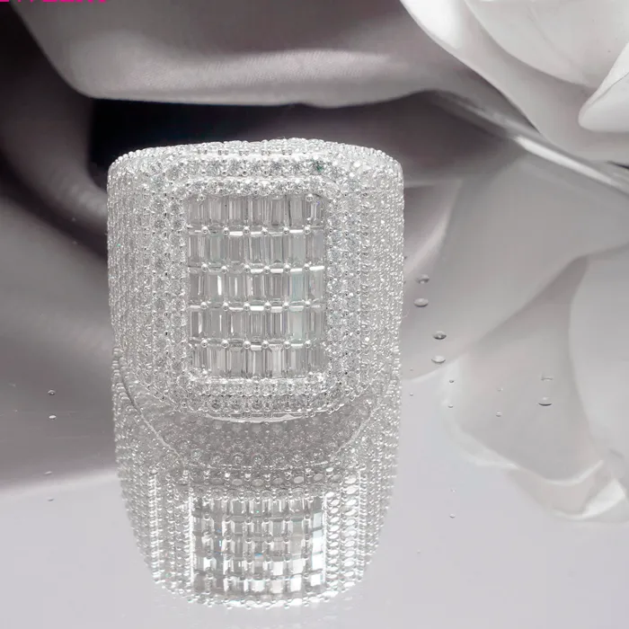 Authentic Hip Hop Jewelry 925 Silver Square VVS Moissanite Ring Custom Iced Out Baguette Cut Moissanite Index Finger Ring Men's Gift Party