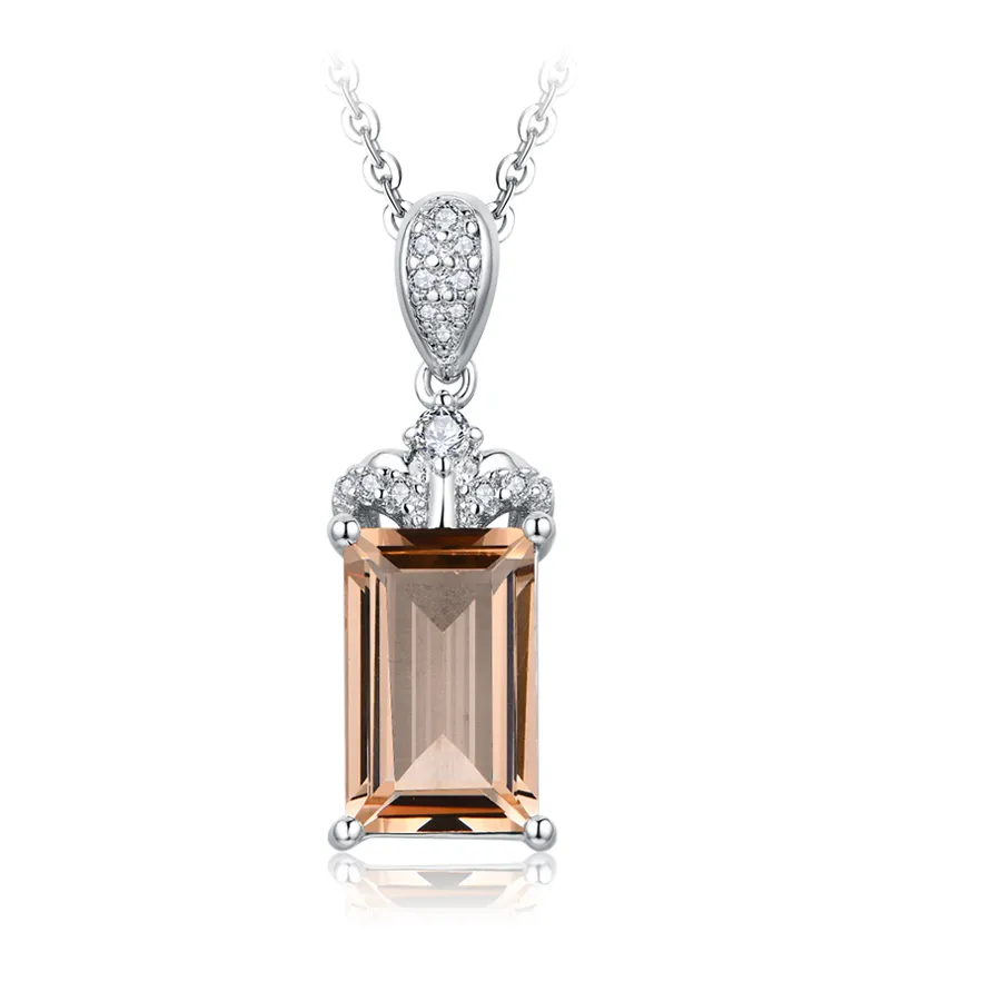 Authentic ATTAGEMS 2024 Luxury Baguette Cut 11*7 925 Sterling Silver Morganite Necklace for Women With Certificed High Quality Jewelry