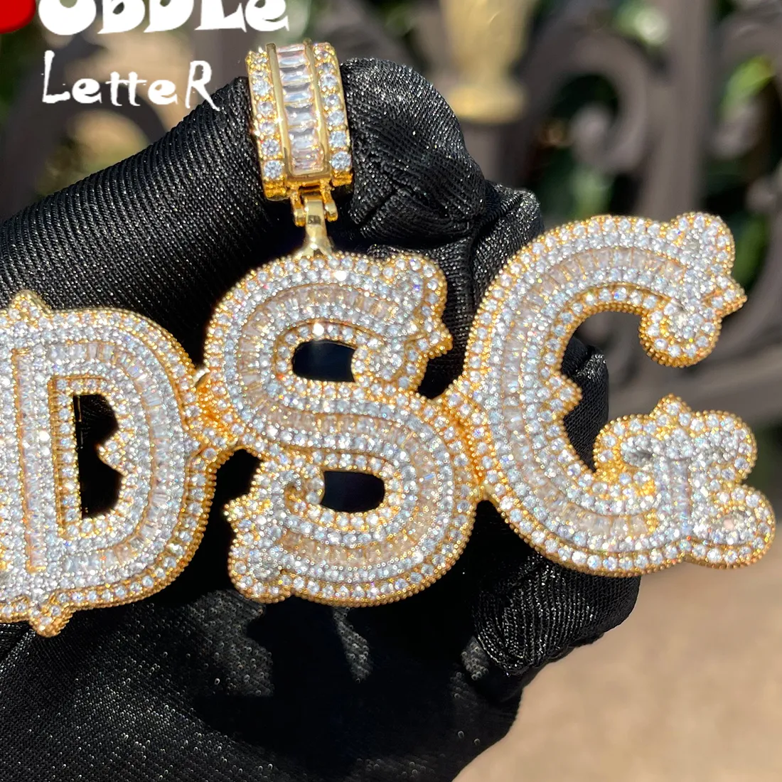 Authentic Bubble Letter Personalized Baguette Pendant Micro Paved CZ Iced Out Charms Customized Name Necklace Hip Hop Jewelry