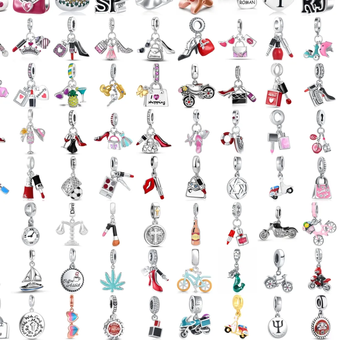 Authentic 925 Sterling Silver Charms High Heel Handbag Bicycle Wine Bottle Gingerbread Cross Letter Large Hole Women Jewelry