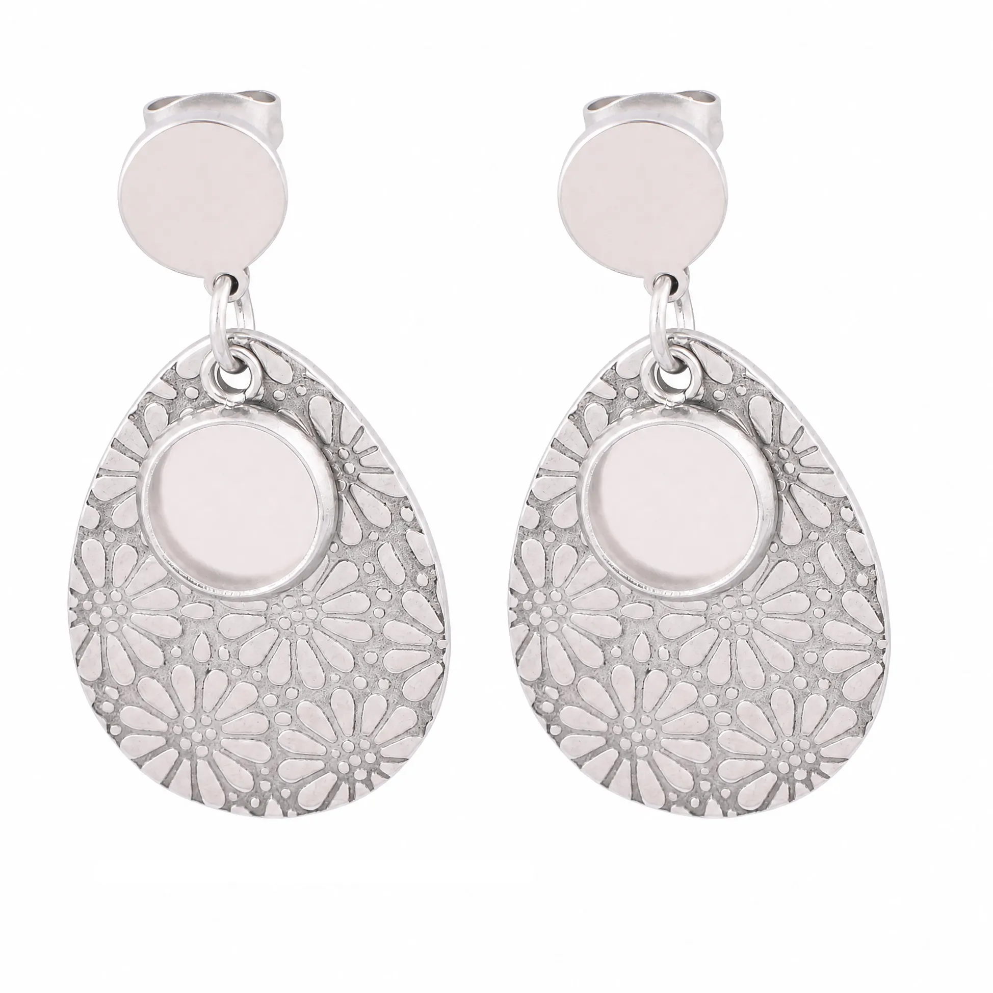 Authentic 6pcs Teardrop Floral Charm Earring Base Blanks Fit 8mm Cabochon Bezel Settings Diy Post Earrings Studs Findings