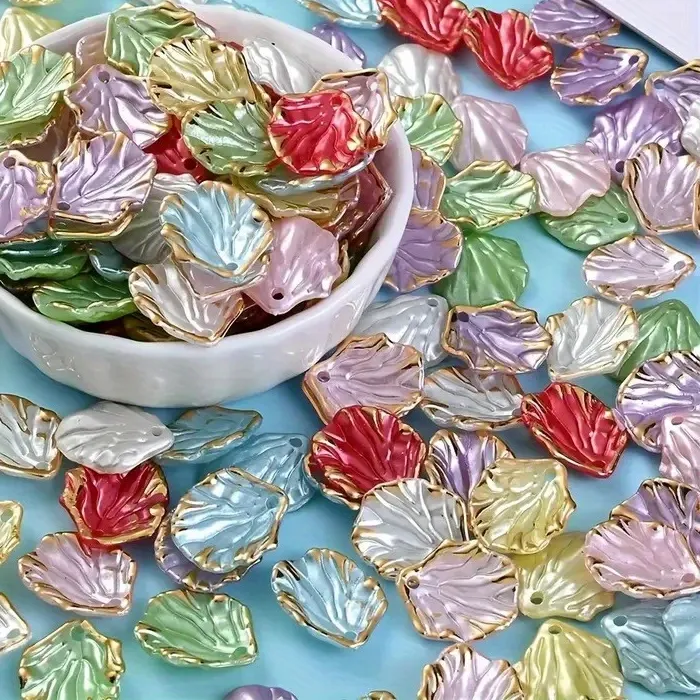 Authentic 100pcs 15x18mm Acrylic GoldenEdged Petal and Leaf Shaped Spacer Beads Multicolor Loose Beads for Jewelry Making Earrings DIY Crafts Shoe and Bag Charms Spacer Beads for Jewelry Making Earring Components Floral Bead Design Decorative Beads