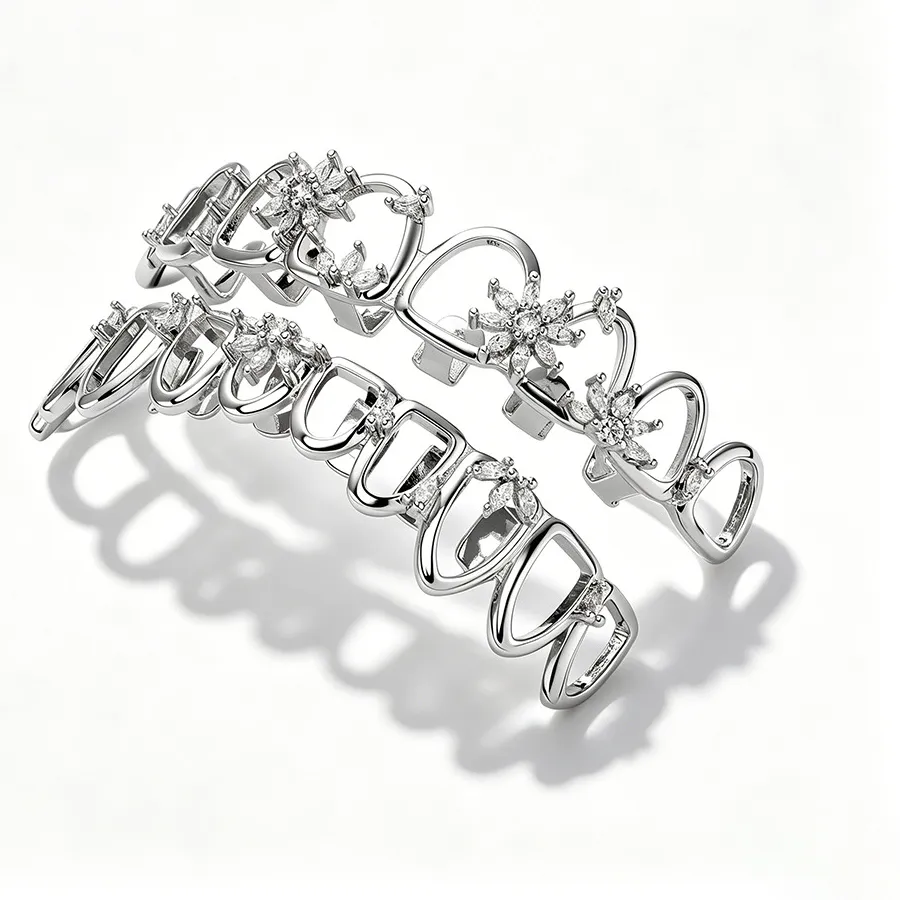 Authentic Hollow Heart Floral Cz 10 Teeth Grillz Gold Silver Plated Hip Hop Mouth Jewelry Rapper Halloween Decor