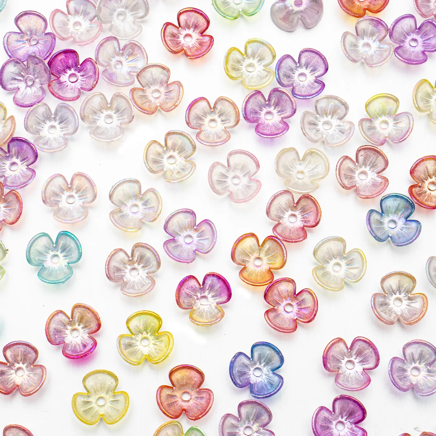 Authentic Celestial Triple‑Petal Bloom Beads – 10 mm Iridescent Magic, 50‑Piece Set