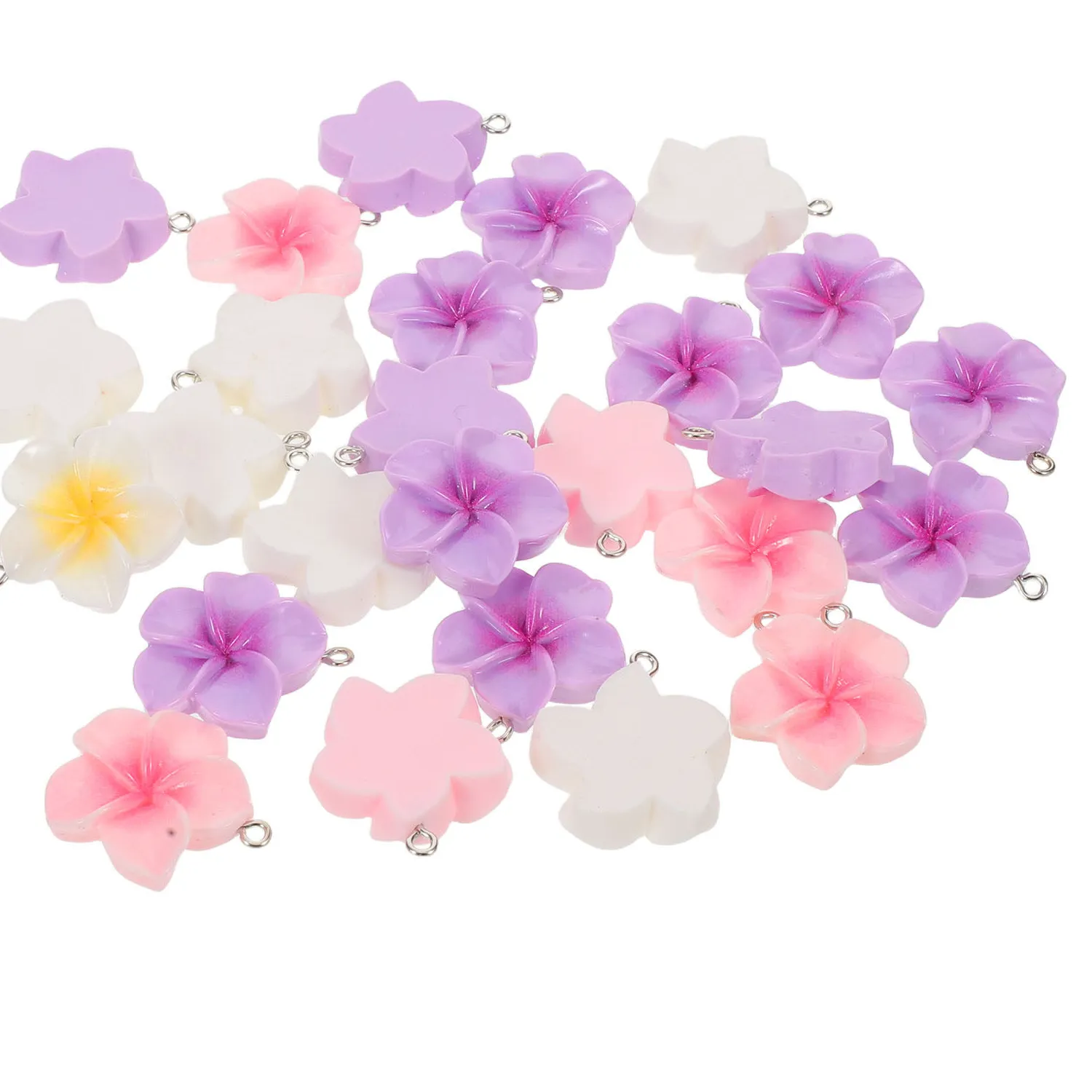 Authentic 60Pcs Resin Plumeria Floral Charms Mini Tropical Five-Petal Pendants Lightweight Jewelry for Bracelets Necklaces Earrings