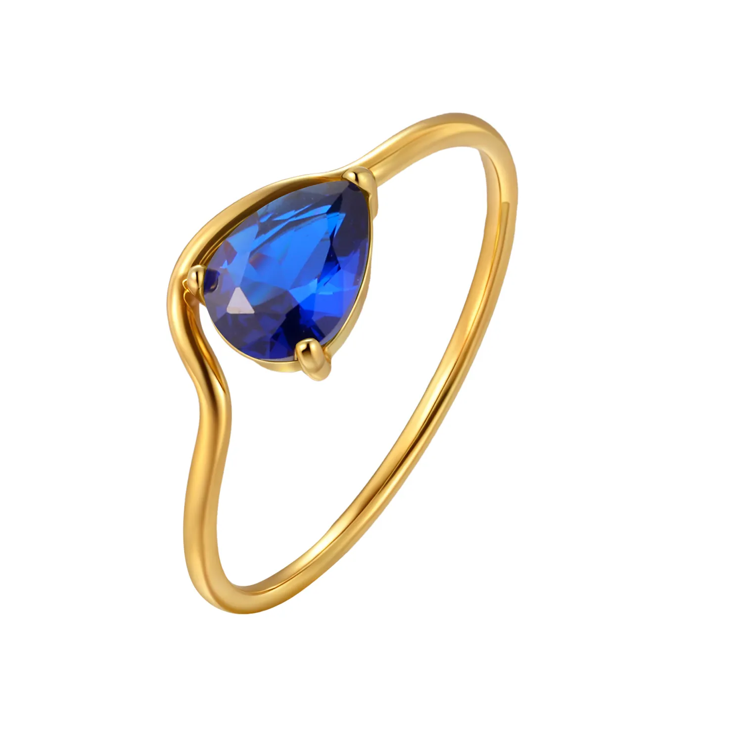 Authentic Sparkling Water Drop Shape Cubic Zircon Stainless Steel Women's Ring 18K Gold Plated Elegant Waterproof Fashion Jewelry