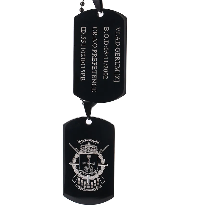 Authentic Personalized Men Black ID Dog Tag Pendant Necklace Custom Engraved Military Army Tags Lettering Name Jewelry