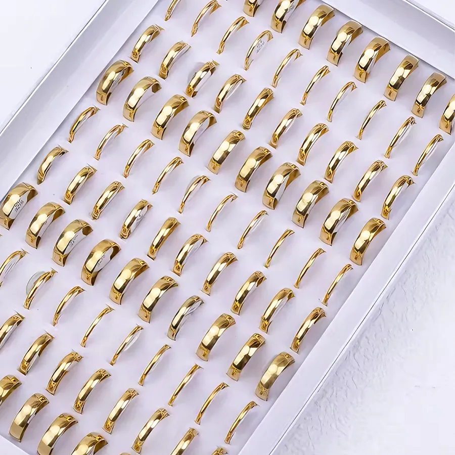 Authentic 30/50Pcs/Lot Fashion Simple Smooth Stainless Steel Rings Men Women Width 2/4/6mm Party Wedding Jewelry Accessories Mixed Random