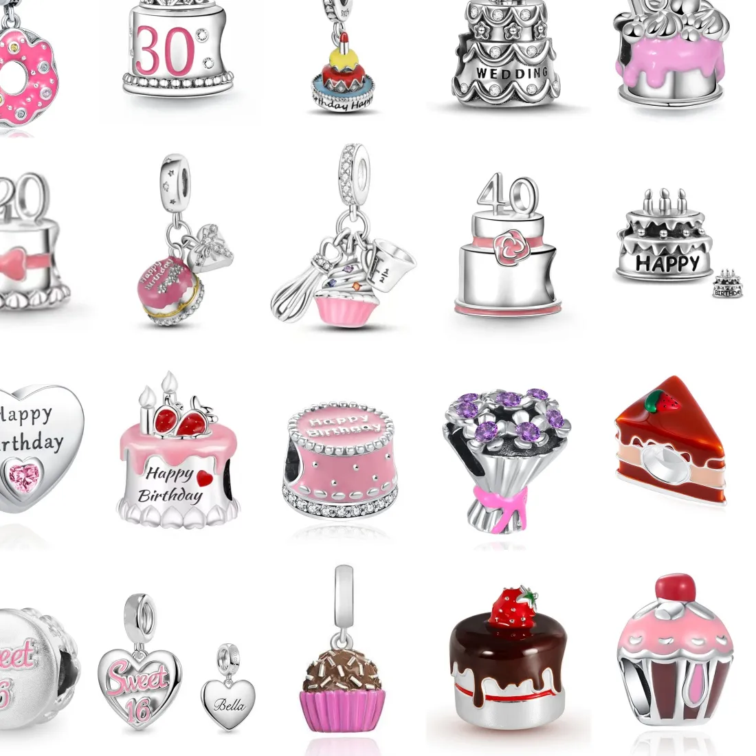 Authentic Dessert Series 925 Sterling Silver Donut 16 18 30 40 Birthday Cake Pendant, Suitable for Original Bracelet DIY Jewelry Pendant