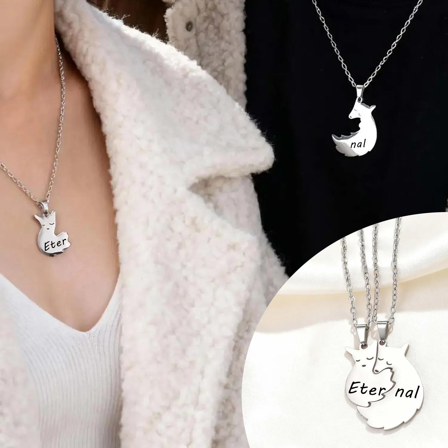 Authentic 1/2 Pcs Customizable Couple Necklaces Simple Quality Pendant Splicing Necklace Valentine's Day Gift with Personalized Engraving