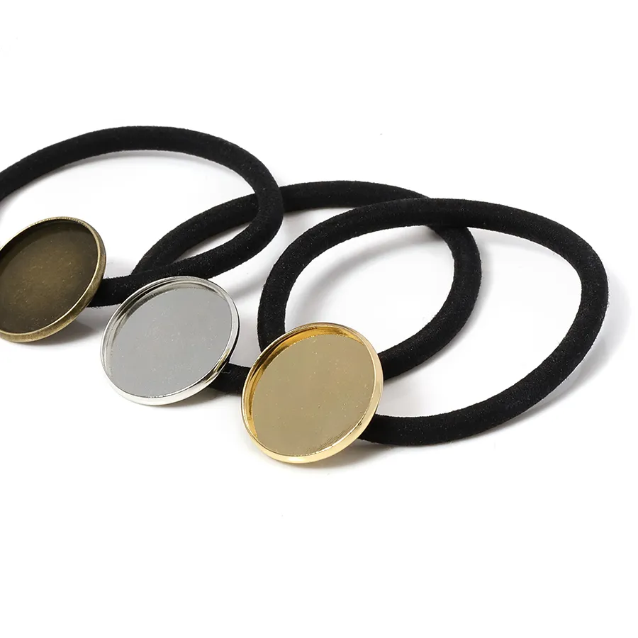Authentic 10pcs Hair Band Settings 20/25mm Cabochon Base Holder Hair Clips Elastic Band Rope DIY Women Hair Accessories For Jewelry Making