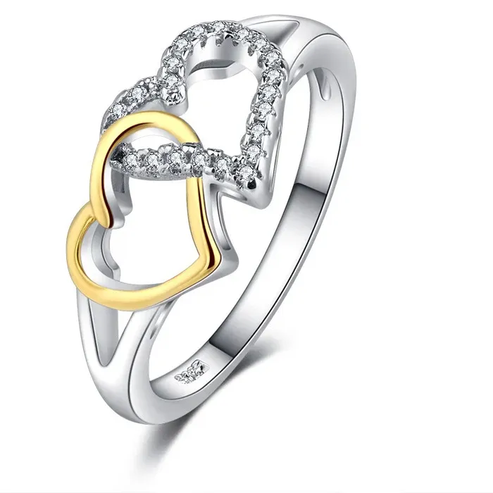 Authentic Top Quality Simple Style Heart To Heart Ring 30% of 925 Sterling Silver Lover Ring for Women Fashion Jewelry Stamp Discoloration