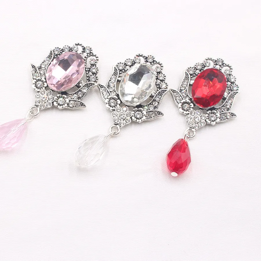 Authentic New 2 pieces of 30 * 58MM retro style flower glass bead pendant alloy brooch handmade DIY party wine glass wedding decoration