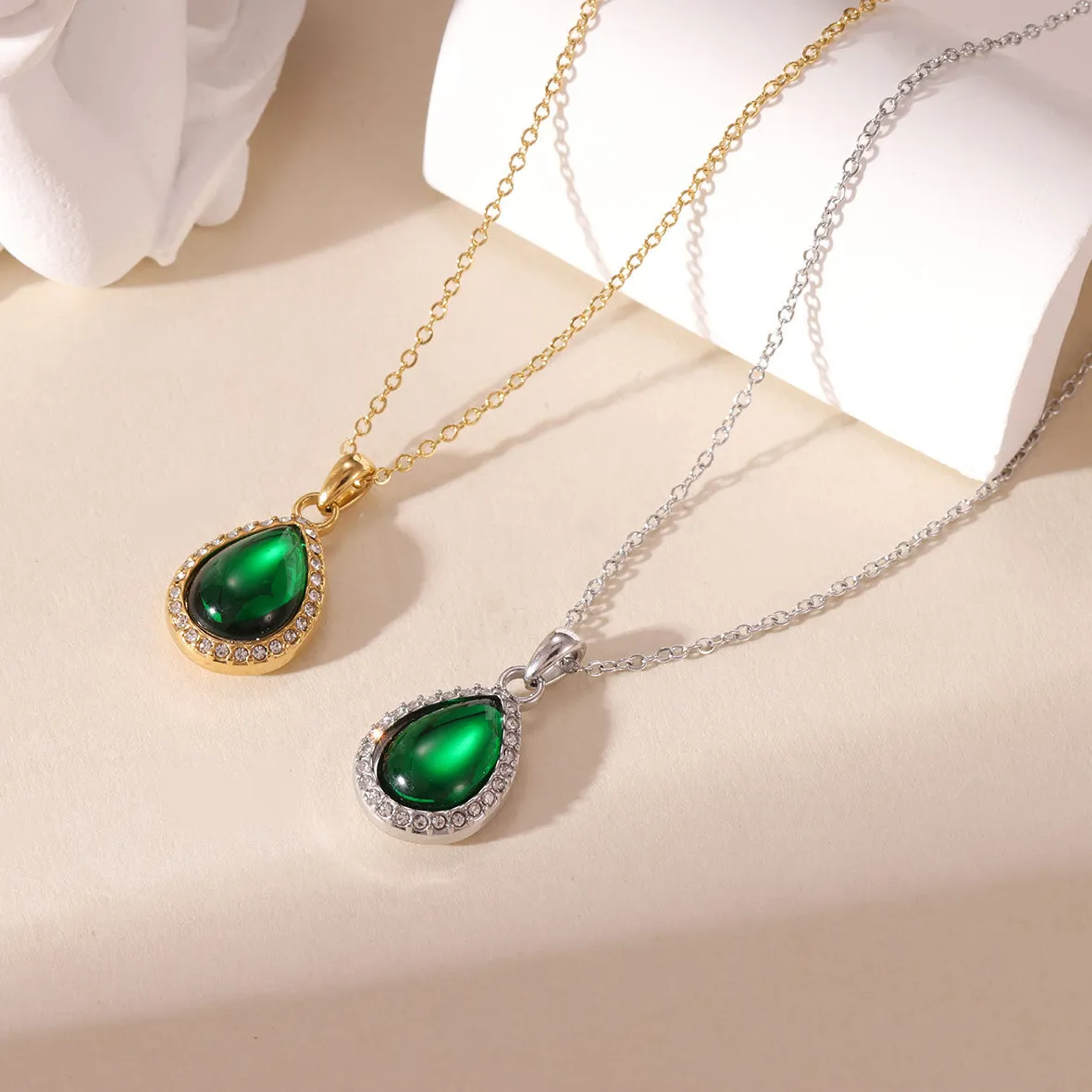 Authentic Tapestry of Love: Retro Green Water Droplet Chakra Pendant