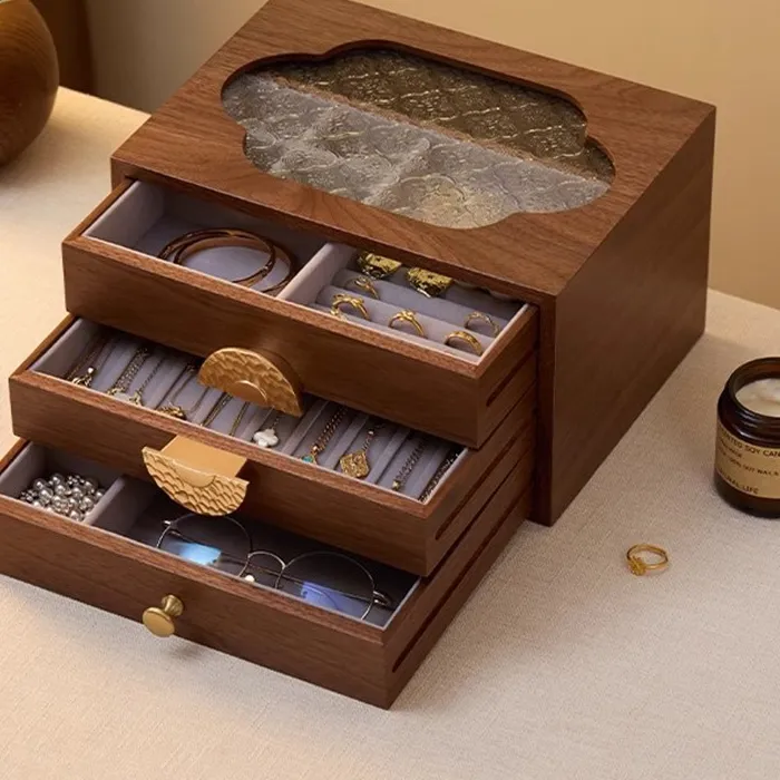 Authentic Wooden Jewelry Storage Box Vintage Luxury Organizer Box Necklace Ring Earring Bracelet Display Stand Wedding Gift Jewelry Boxes