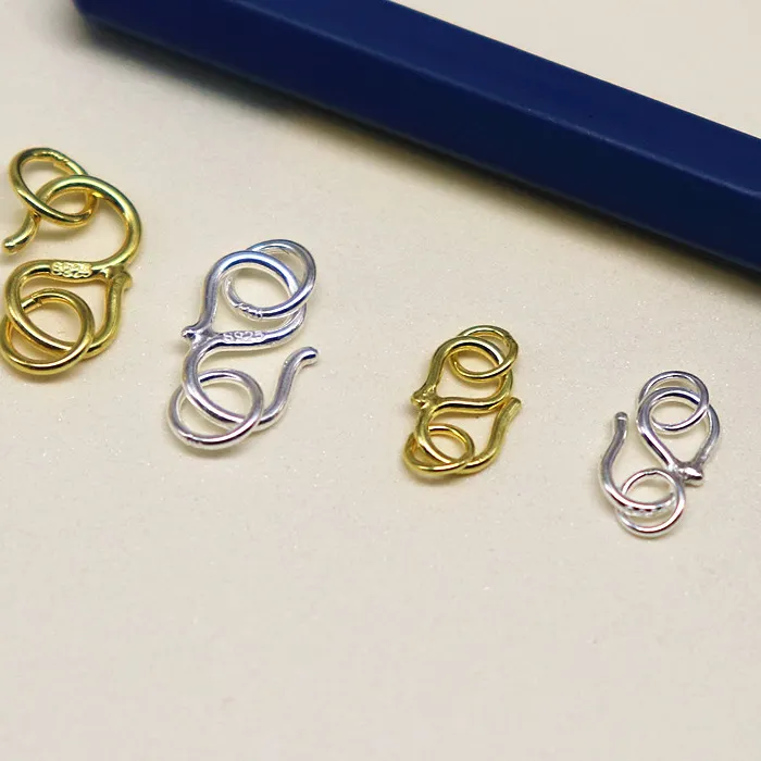 Authentic 925 Sterling Silver Hook S Clasp with Double Closed Jump Ring for Necklace Jewelry Making Bracelet DIY Accessories Component